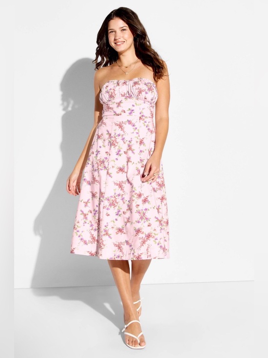 wild fable Dresses & Skirts - Wild Fable Fit and Flare Babydoll Midi A-Line Strapless Pink Floral Midi Dress S